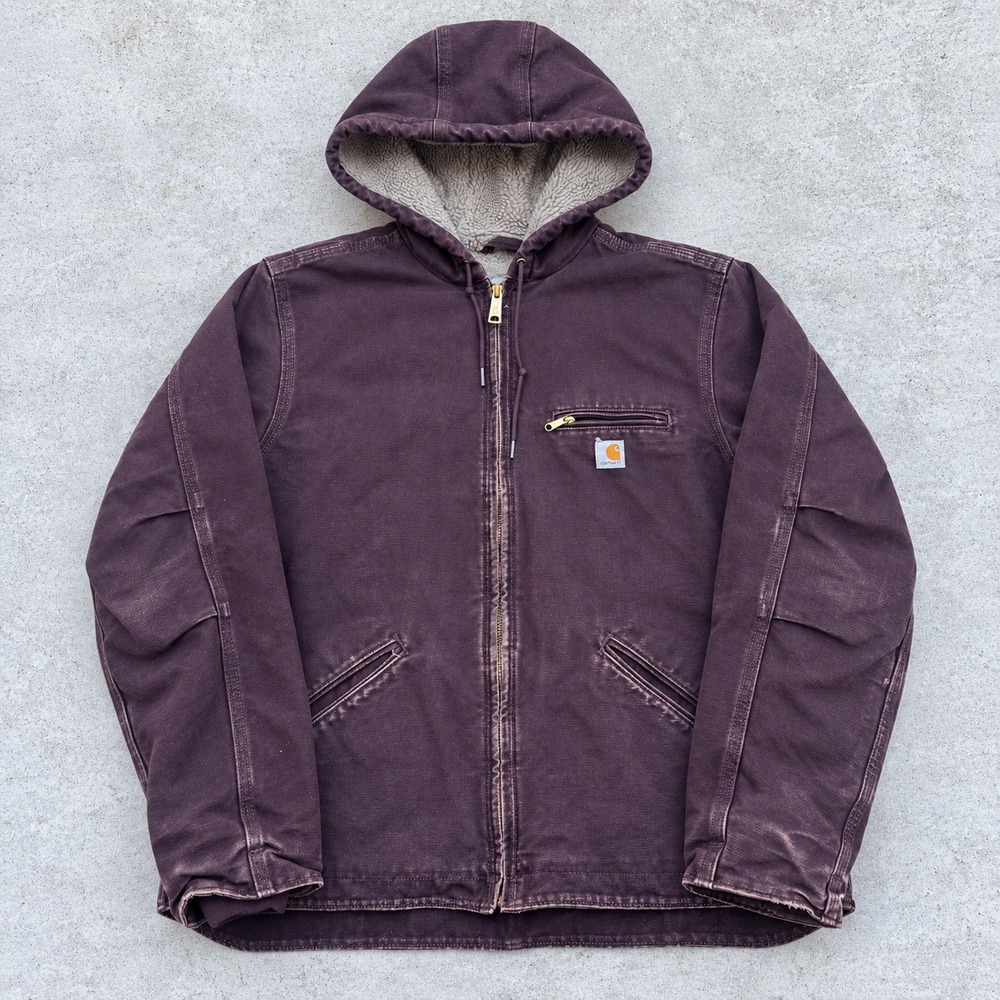 Carhartt WJ141 DWN Sandstone Sierra Sherpa Lined Hooded Jacket Dark Purple L